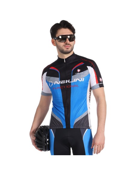 Maillot de Manga Corta Gruppetto Azul y Negro para Rodar Cómodo y Estiloso