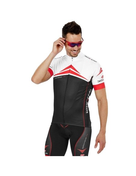 Descubre el Maillot de Manches Courtes Performance Line en Rojo, Negro y Blanco