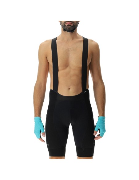 Culotte corto con tirantes Metarace negro y turquesa de UYN para ciclistas que buscan comodidad y rendimiento